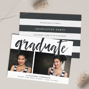 Sketched Black   Photo Graduation Party Invitation