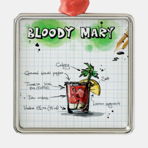 Sketched Bloody Mary Recipe Cocktail Print Metal Ornament