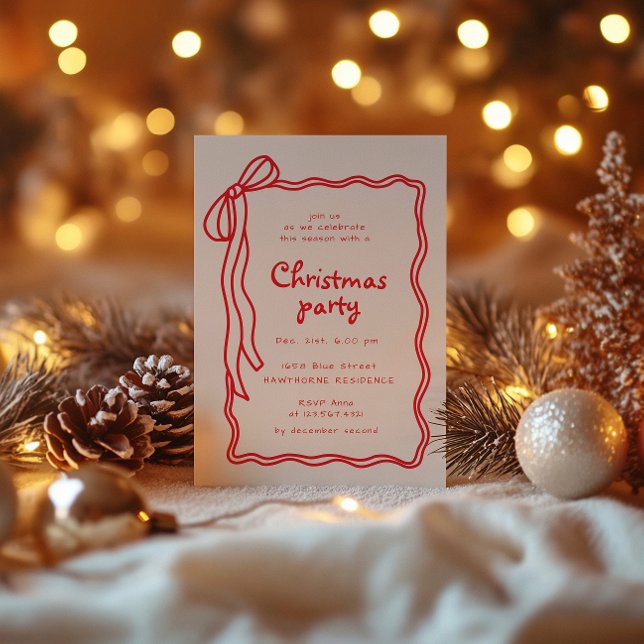 Sketched Bow Frame Christmas Party Invitation (Creator Uploaded)