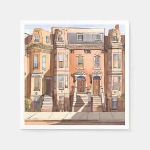 Sketched Brownstones   Boston Street Painting Napkin