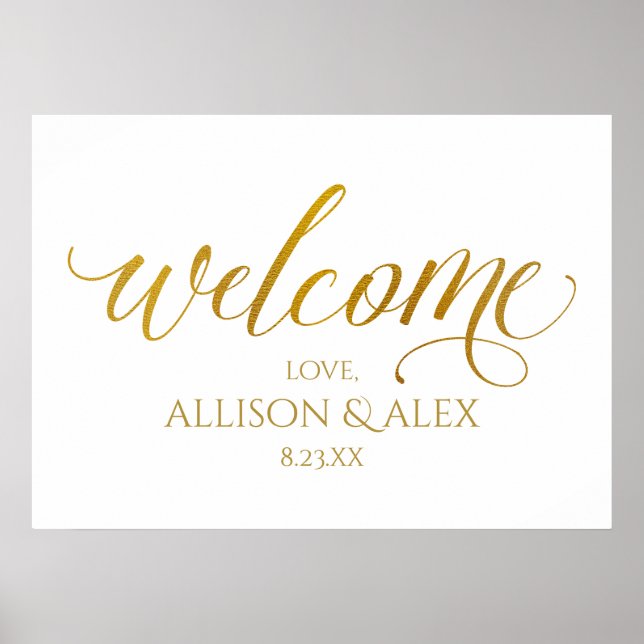 Sketched C Wedding Welcome Sign -Faux Foil (Gold) (Front)