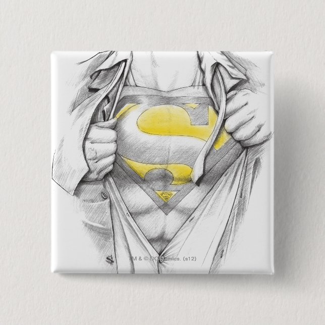 Sketched Chest Superman Logo 2 Inch Square Button (Front)