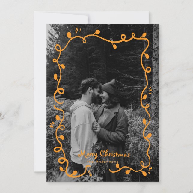 Sketched Christmas Light Cute Photo Holiday Card (Front)