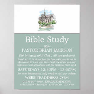 Sketched Church, Christian Bible Class Advert Poster