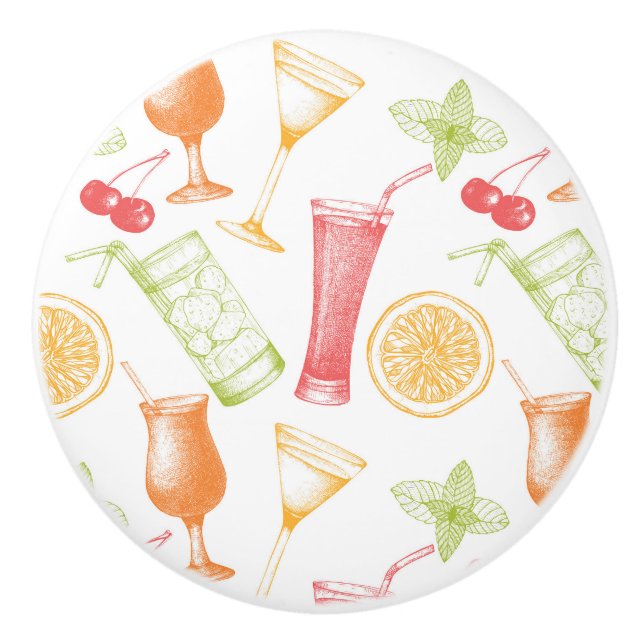 Sketched Cocktail Pattern Ceramic Knob (Front)