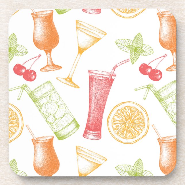 Sketched Cocktail Pattern Coaster (Front)
