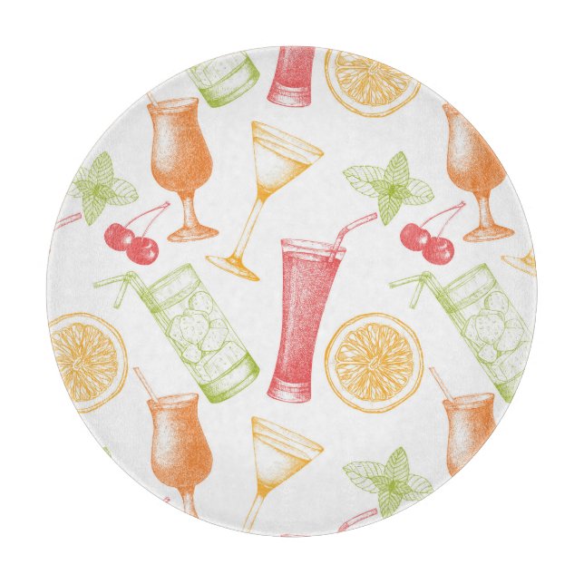 Sketched Cocktail Pattern Cutting Board (Front)
