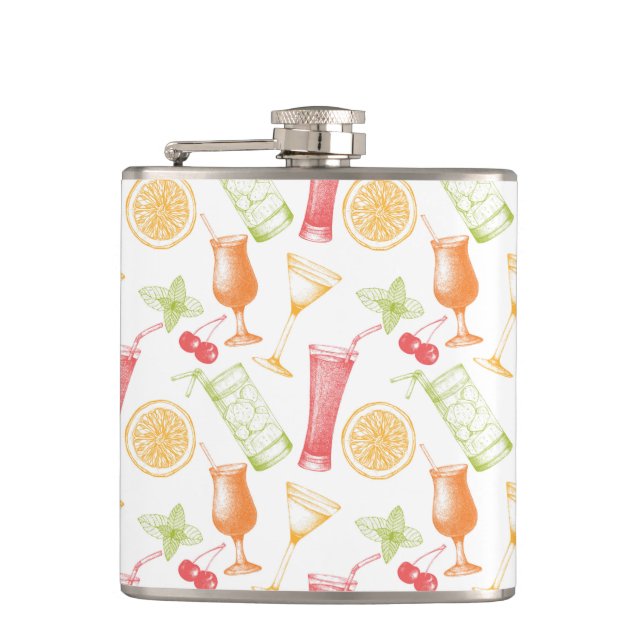 Sketched Cocktail Pattern Hip Flask (Front)