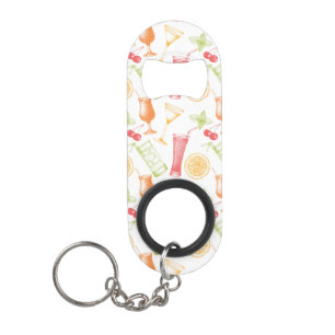 Sketched Cocktail Pattern Keychain Bottle Opener