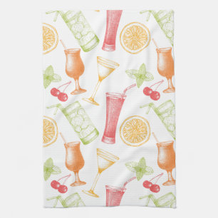 Sketched Cocktail Pattern Kitchen Towel
