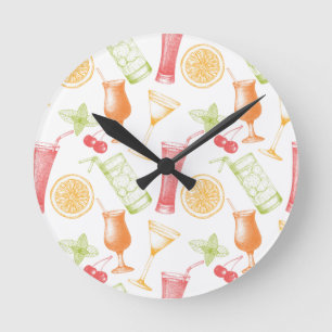 Sketched Cocktail Pattern Round Clock