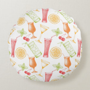Sketched Cocktail Pattern Round Pillow