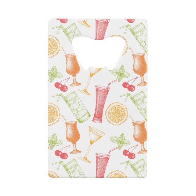 Sketched Cocktail Pattern Wallet Bottle Opener (Front)