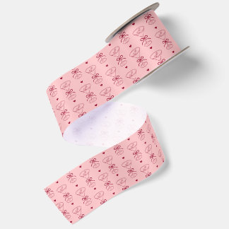 Sketched Coffee Martini Hearts Pattern Birthday Satin Ribbon