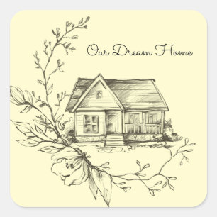 Sketched Cottage Scrapbook Square Sticker