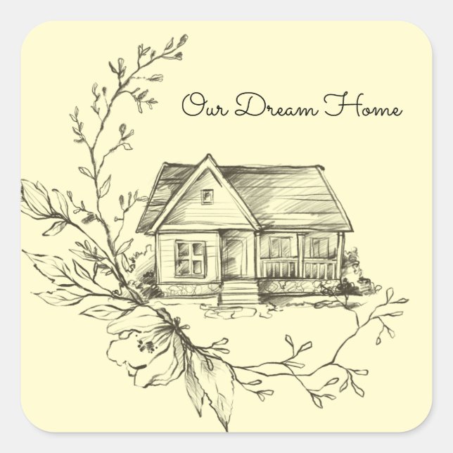 Sketched Cottage Scrapbook Square Sticker (Front)