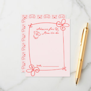Sketched Cute Wavy Bow Frame Baby Shower Advice Enclosure Card
