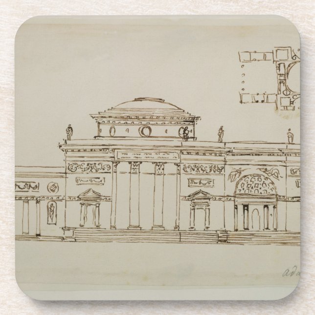 Sketched design for a domed building (pen & ink) coaster (Front)