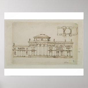 Sketched design for a domed building (pen & ink) poster