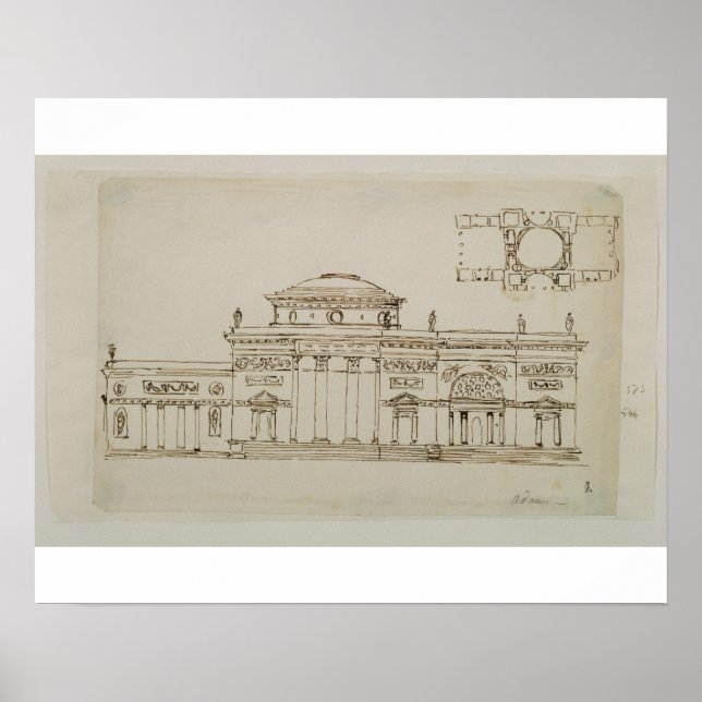 Sketched design for a domed building (pen & ink) poster (Front)