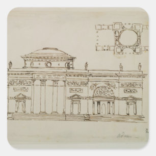 Sketched design for a domed building (pen & ink) square sticker