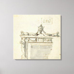 Sketched design for a fireplace (pen & ink and was canvas print