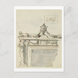 Sketched design for a fireplace (pen & ink and was postcard