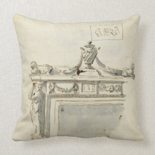 Sketched design for a fireplace (pen & ink and was throw pillow