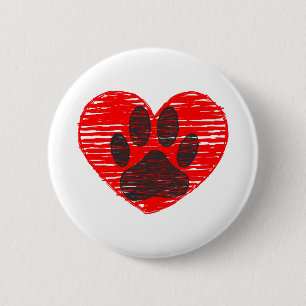 Sketched Dog Paw In Red Heart 2 Inch Round Button