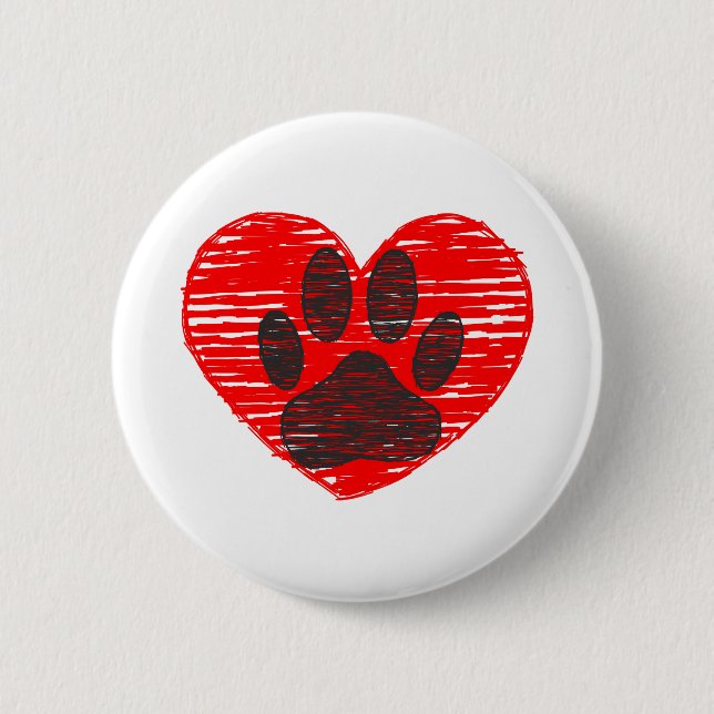 Sketched Dog Paw In Red Heart 2 Inch Round Button (Front)