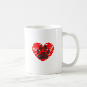 Sketched Dog Paw In Red Heart Coffee Mug
