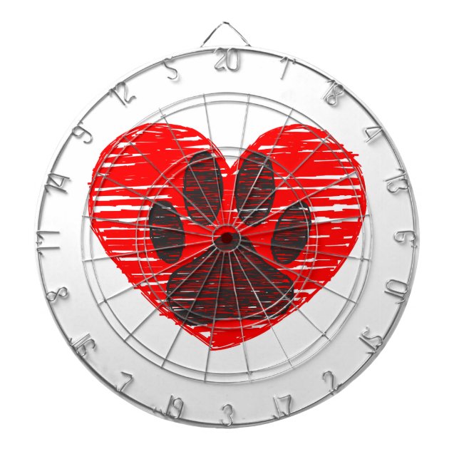 Sketched Dog Paw In Red Heart Dartboard (Front)