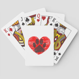 Sketched Dog Paw In Red Heart Playing Cards