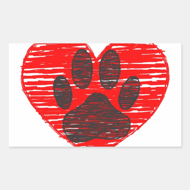 Sketched Dog Paw In Red Heart Sticker (Front)