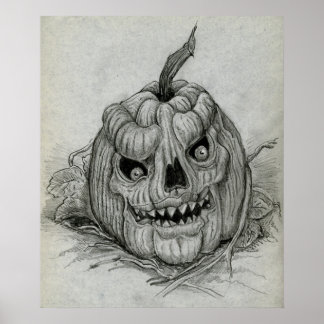 Sketched Evil Pumpkin Poster