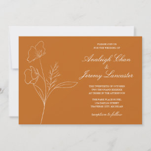 Sketched Floral Boho Fall Wedding Invitation