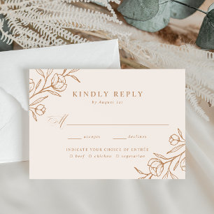 Sketched Floral Copper Meal Choice Wedding RSVP Card