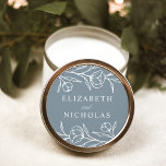 Sketched Floral Dusty Blue Wedding Classic Round Sticker<br><div class="desc">Elegant floral wedding stickers featuring white sketched flowers and leaves with a dusty blue background. Personalize the sketched floral wedding stickers with your names. The floral stickers are perfect for sealing wedding envelopes,  wedding favours,  and more! Designed to coordinate with our Sketched Floral wedding collection.</div>