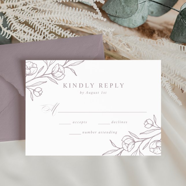 Sketched Floral Dusty Purple Wedding RSVP Card (Creator Uploaded)