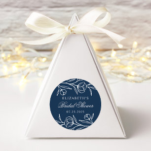 Sketched Floral Navy Bridal Shower Classic Round Sticker