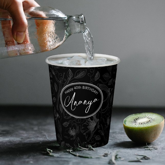 Sketched Floral Outline Pattern Gray/Blk ID939 Paper Cups (Creator Uploaded)