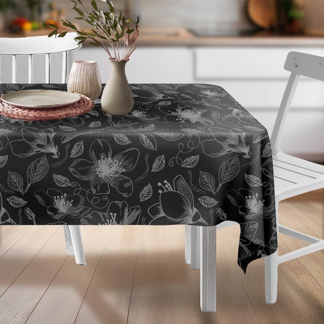 Sketched Floral Outline Pattern Grey/Blk ID939 Tablecloth (Creator Uploaded)