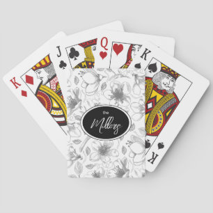 Sketched Floral Outline Pattern Grey/Wht ID939 Playing Cards