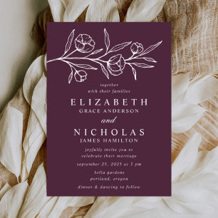 Sketched Floral Purple Wedding Invitation