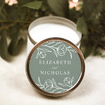 Sketched Floral Sage Green Wedding Classic Round Sticker<br><div class="desc">Elegant floral wedding stickers featuring white sketched flowers and leaves with a sage green background. Personalize the sketched floral wedding stickers with your names. The floral stickers are perfect for sealing wedding envelopes,  wedding favours,  and more! Designed to coordinate with our Sketched Floral wedding collection.</div>