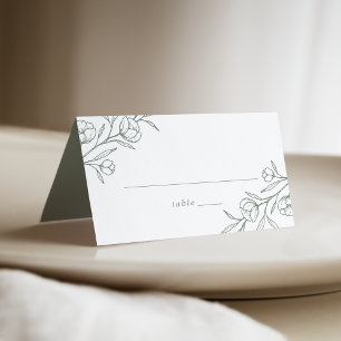 Sketched Floral Sage Green Wedding Place Card