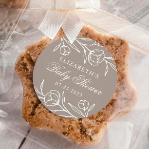 Sketched Floral Taupe Baby Shower Classic Round Sticker