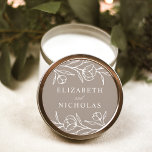 Sketched Floral Taupe Wedding Classic Round Sticker<br><div class="desc">Elegant floral wedding stickers featuring white sketched flowers and leaves with a taupe background. Personalize the sketched floral wedding stickers with your names. The floral stickers are perfect for sealing wedding envelopes,  wedding favours,  and more! Designed to coordinate with our Sketched Floral wedding collection.</div>