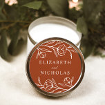 Sketched Floral Terracotta Wedding Classic Round Sticker<br><div class="desc">Elegant floral wedding stickers featuring white sketched flowers and leaves with a terracotta background. Personalize the sketched floral wedding stickers with your names. The floral stickers are perfect for sealing wedding envelopes,  wedding favours,  and more! Designed to coordinate with our Sketched Floral wedding collection.</div>