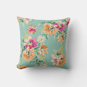 Sketched flower design in bright colours - seamles throw pillow